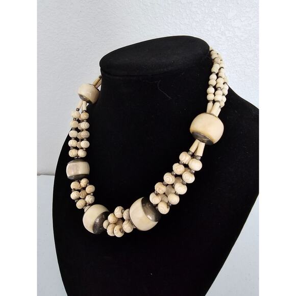 Vintage Mid Century Multi Strand Statement Piece Neckace Cream Mod Beautiful - Picture 2 of 4